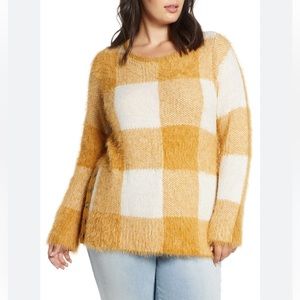 Yellow Plaid Fuzzy Sweater